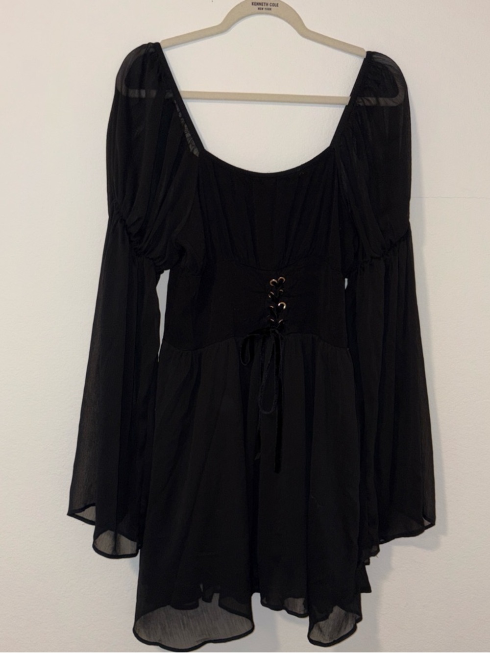 Disturbia Black Lace-Up Sheer Chiffon pheasant Mini Dress Size 10